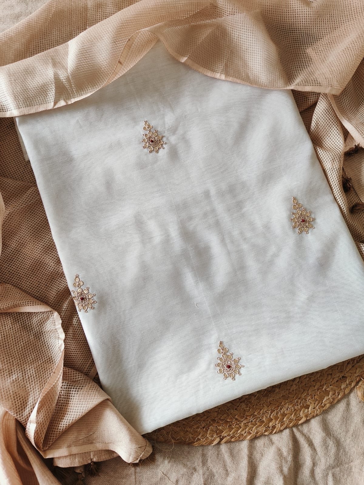 Hand Marodi Embroidered Chanderi Cotton Salwar with Moonga Cotton Duppatta by Ikhtirah