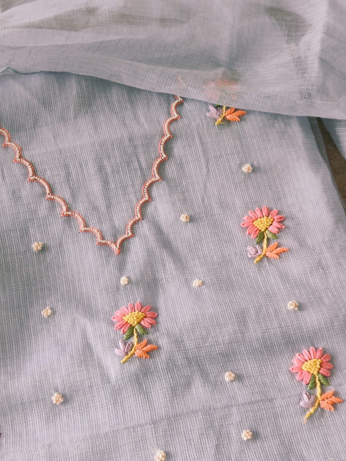 Hand Embroidered Kota by Kota Salwars by Ikhtirah (Light Lavender) - Image 3