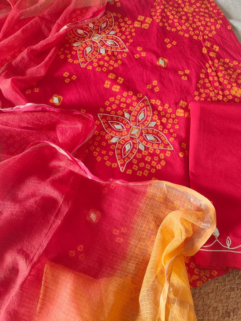 Pure Cotton Bandhni Printed Hand Gota Worked Salwars by Ikhtirah