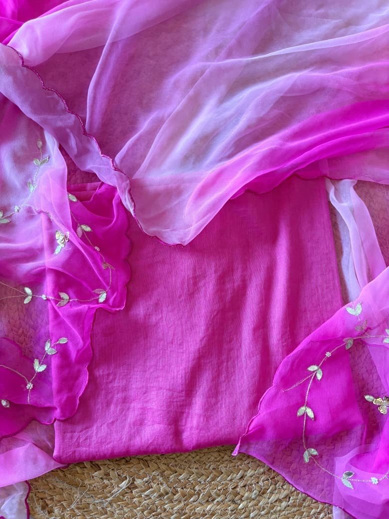 Hand Gota & Aari Embroidered Mul Chanderi-Gorgette Salwar by Ikhtirah - Image 3