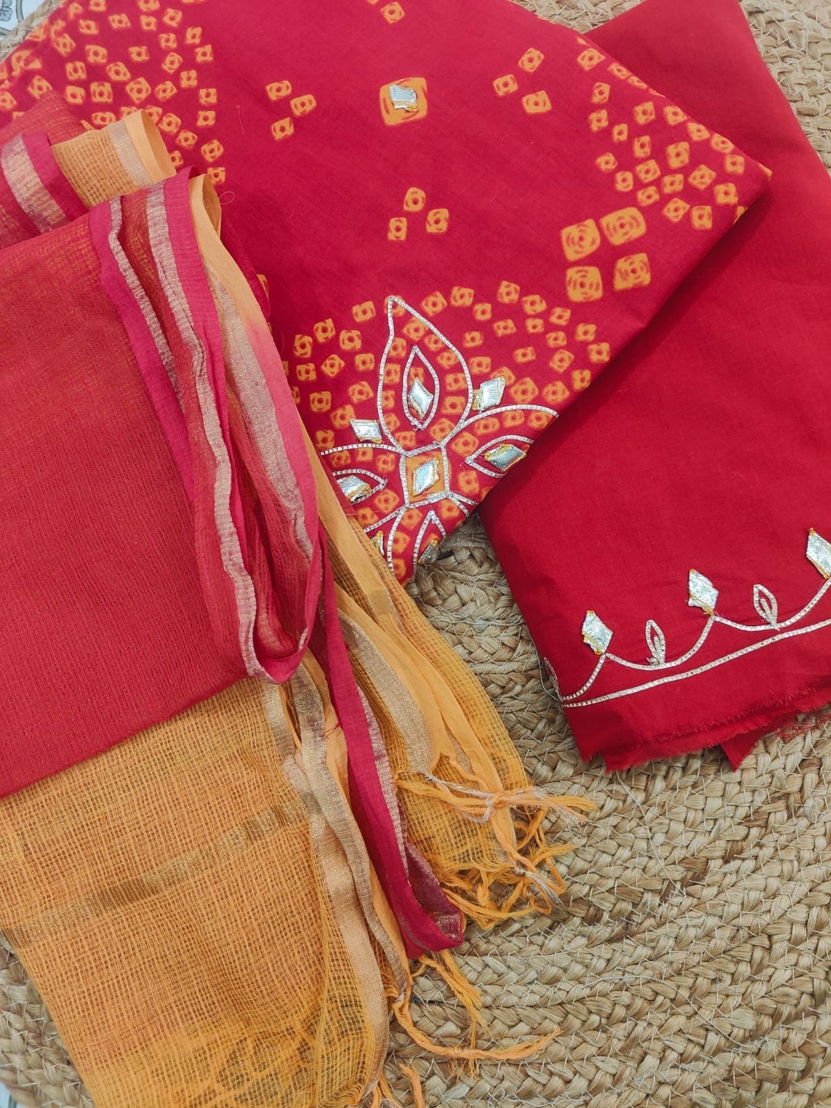 Pure Cotton Bandhni Printed Hand Gota Worked Salwars by Ikhtirah - Image 7