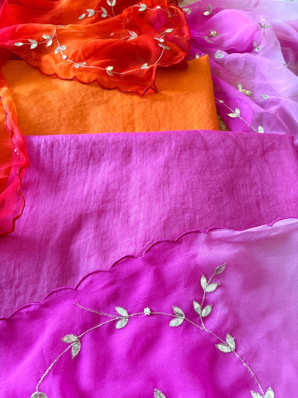 Hand Gota & Aari Embroidered Mul Chanderi-Gorgette Salwar by Ikhtirah - Image 5