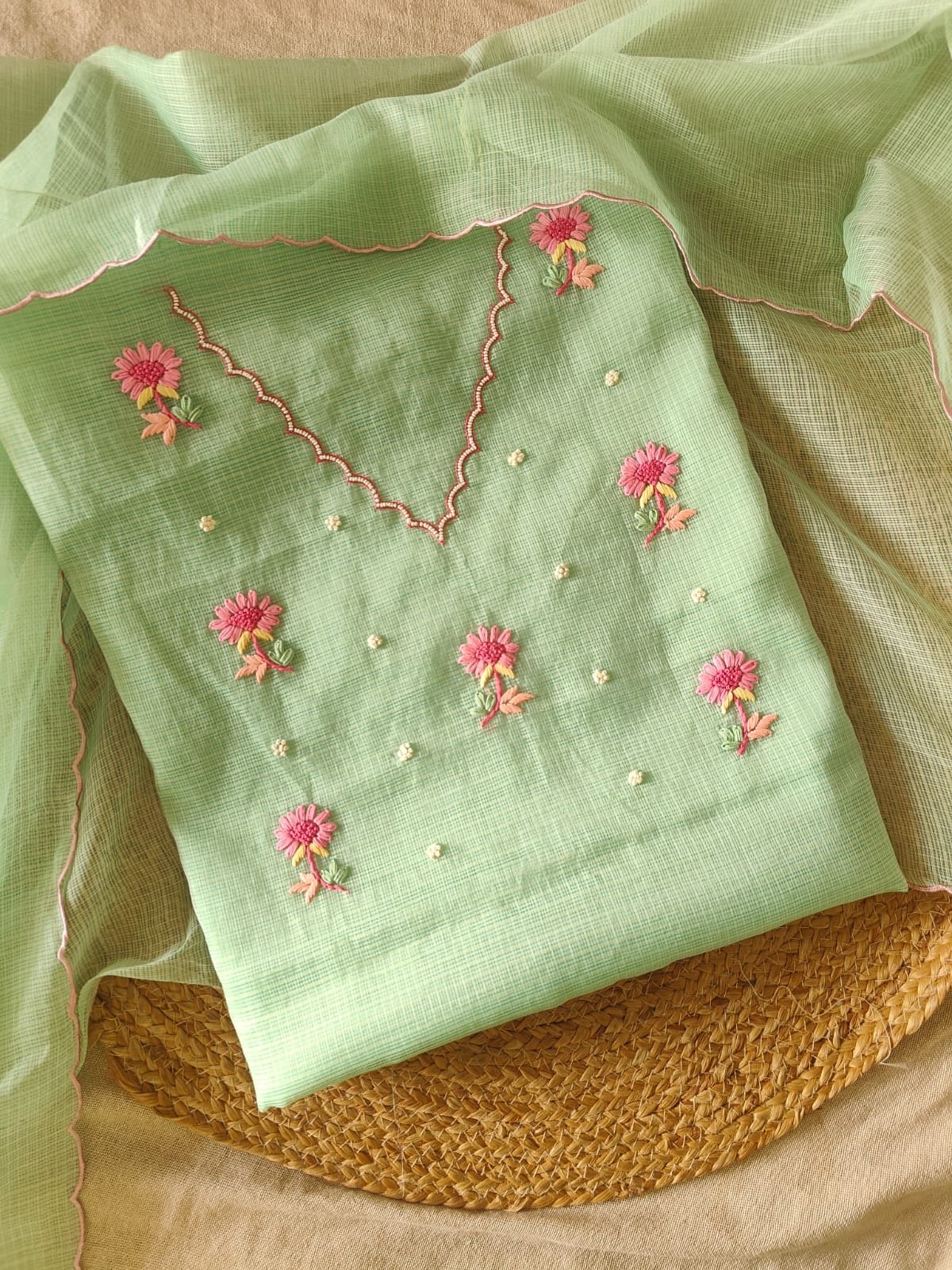 Hand Embroidered Kota by Kota Salwars by Ikhtirah (Green)