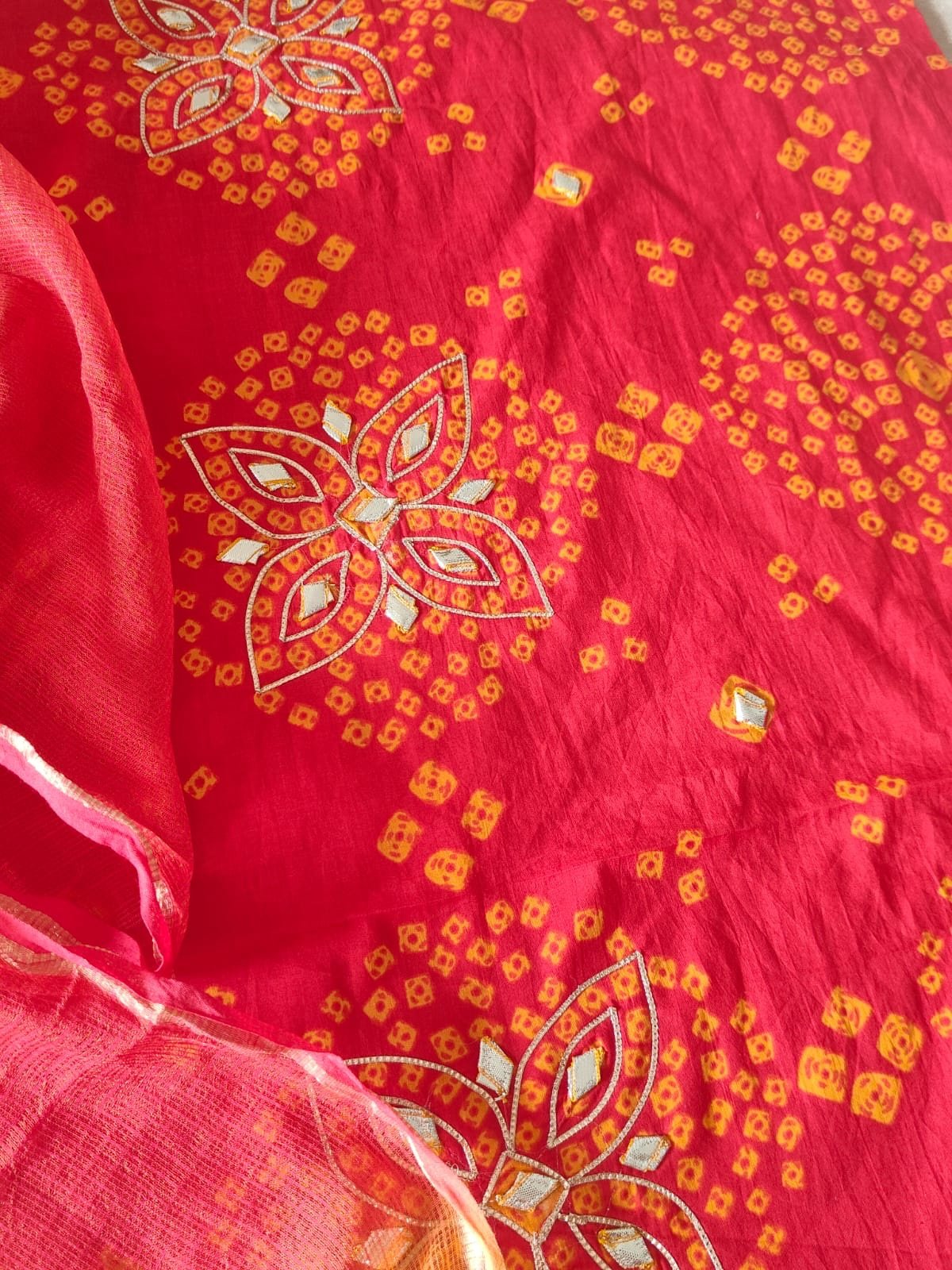 Pure Cotton Bandhni Printed Hand Gota Worked Salwars by Ikhtirah - Image 4