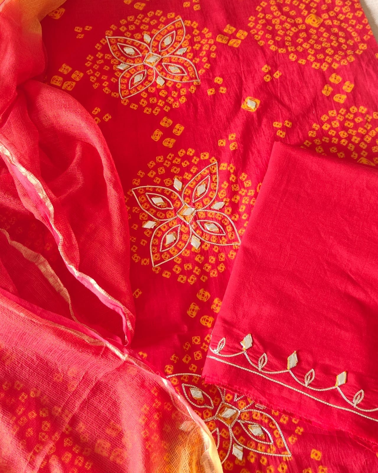 Pure Cotton Bandhni Printed Hand Gota Worked Salwars by Ikhtirah - Image 2
