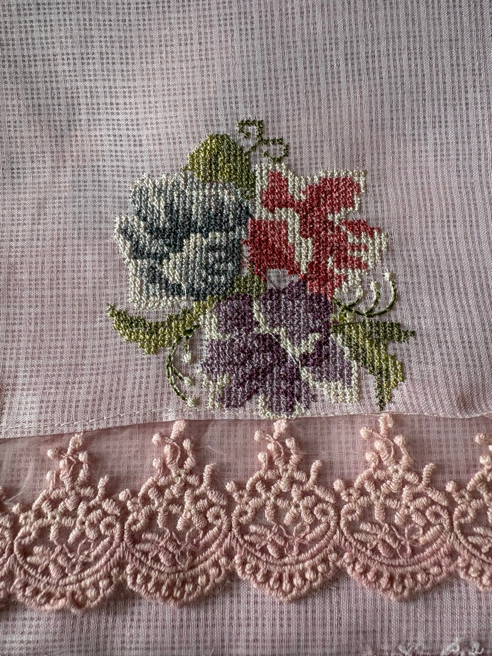 Floral Cross Stitch Embroidered Kota Saree (English Grey) by Ikhtirah - Image 5