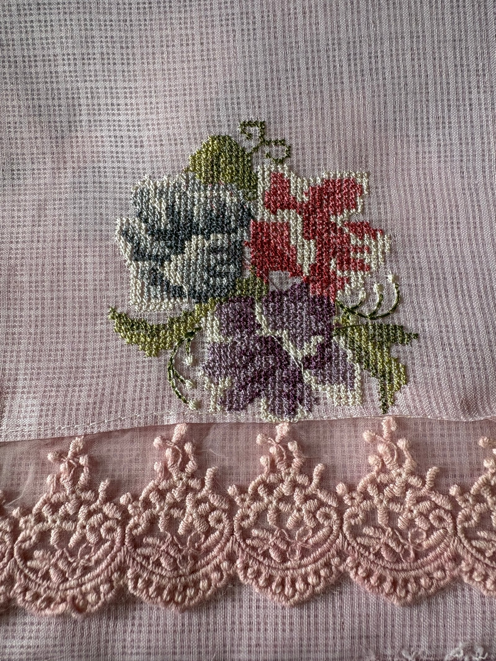 Floral Cross Stitch Embroidered Kota Saree (English Grey) by Ikhtirah - Image 5