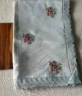 Floral Cross Stitch Embroidered Kota Saree (English Grey) by Ikhtirah