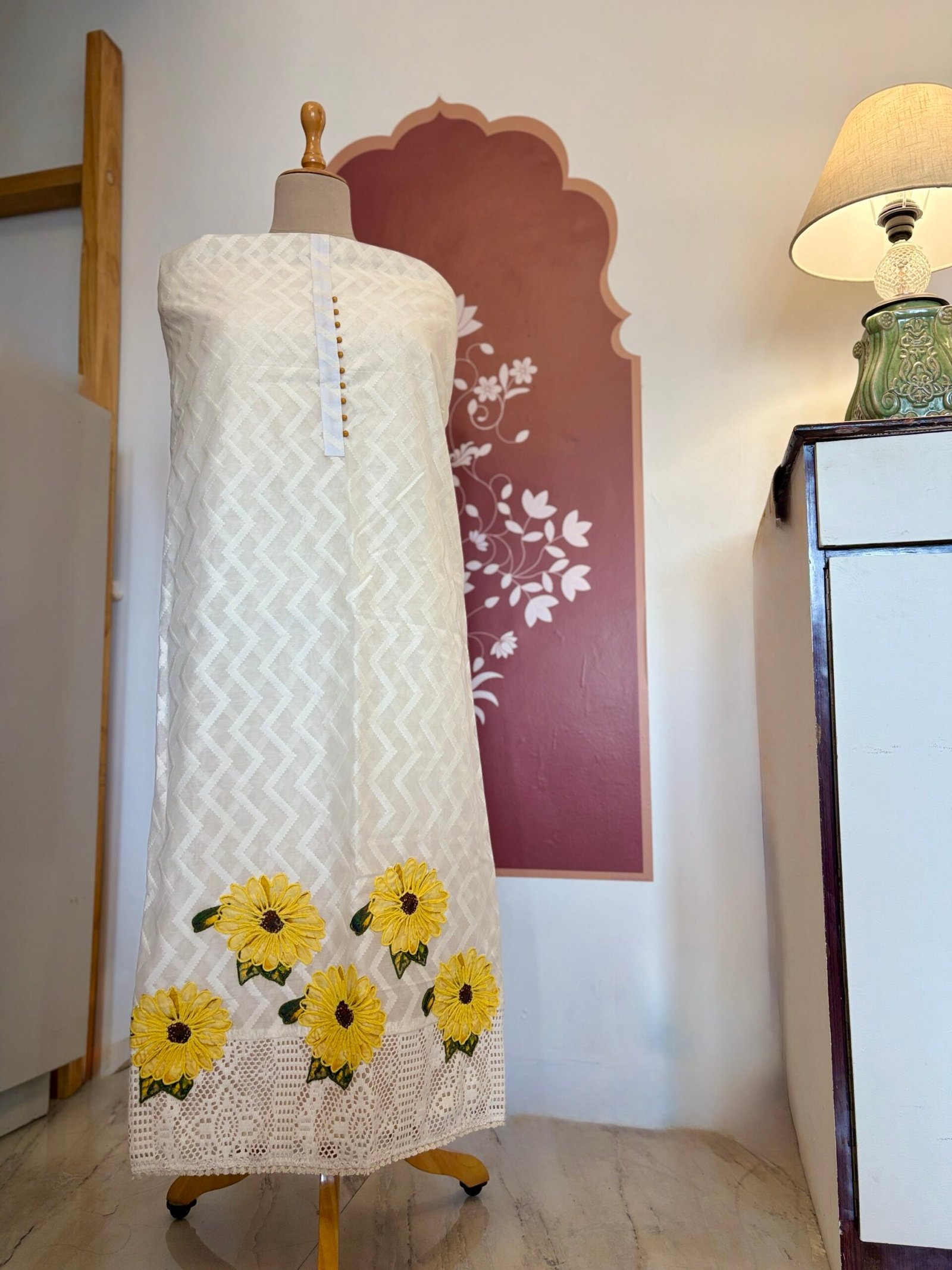 Floral Applique worked Mul Chanderi Salwars by Ikhtirah - Image 8