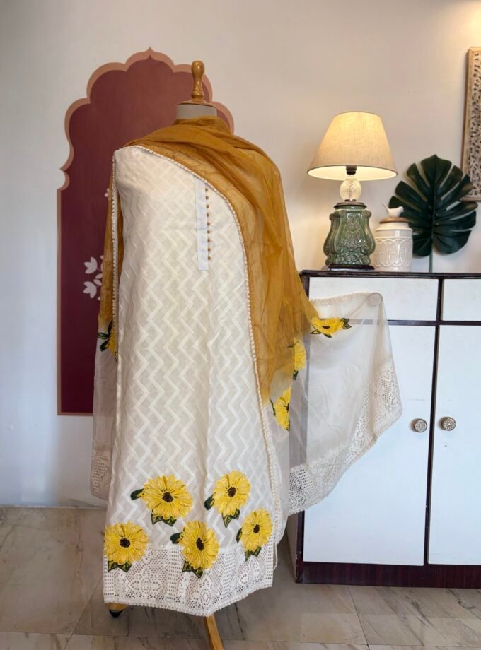 Floral Applique worked Mul Chanderi Salwars by Ikhtirah