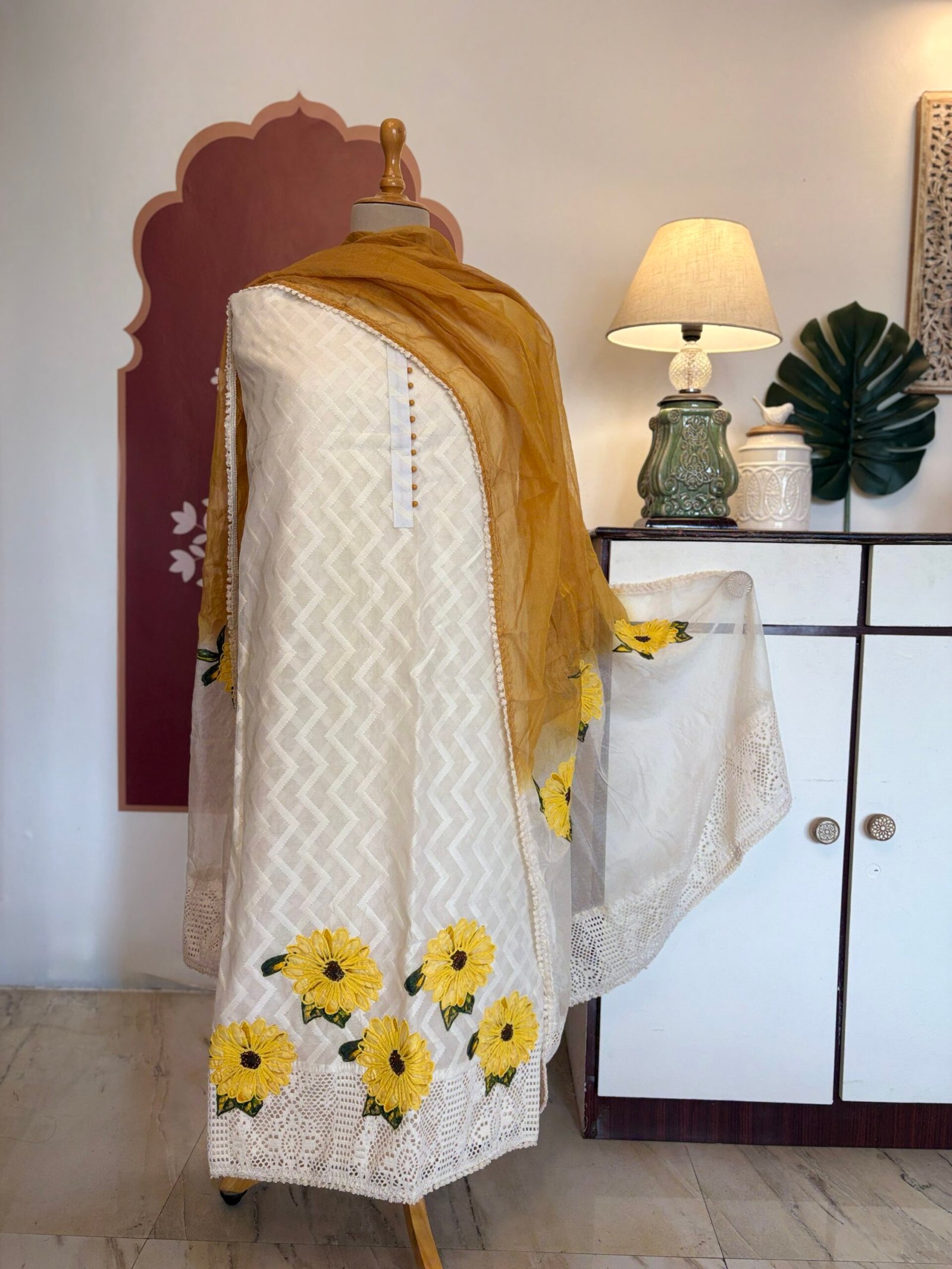 Floral Applique worked Mul Chanderi Salwars by Ikhtirah