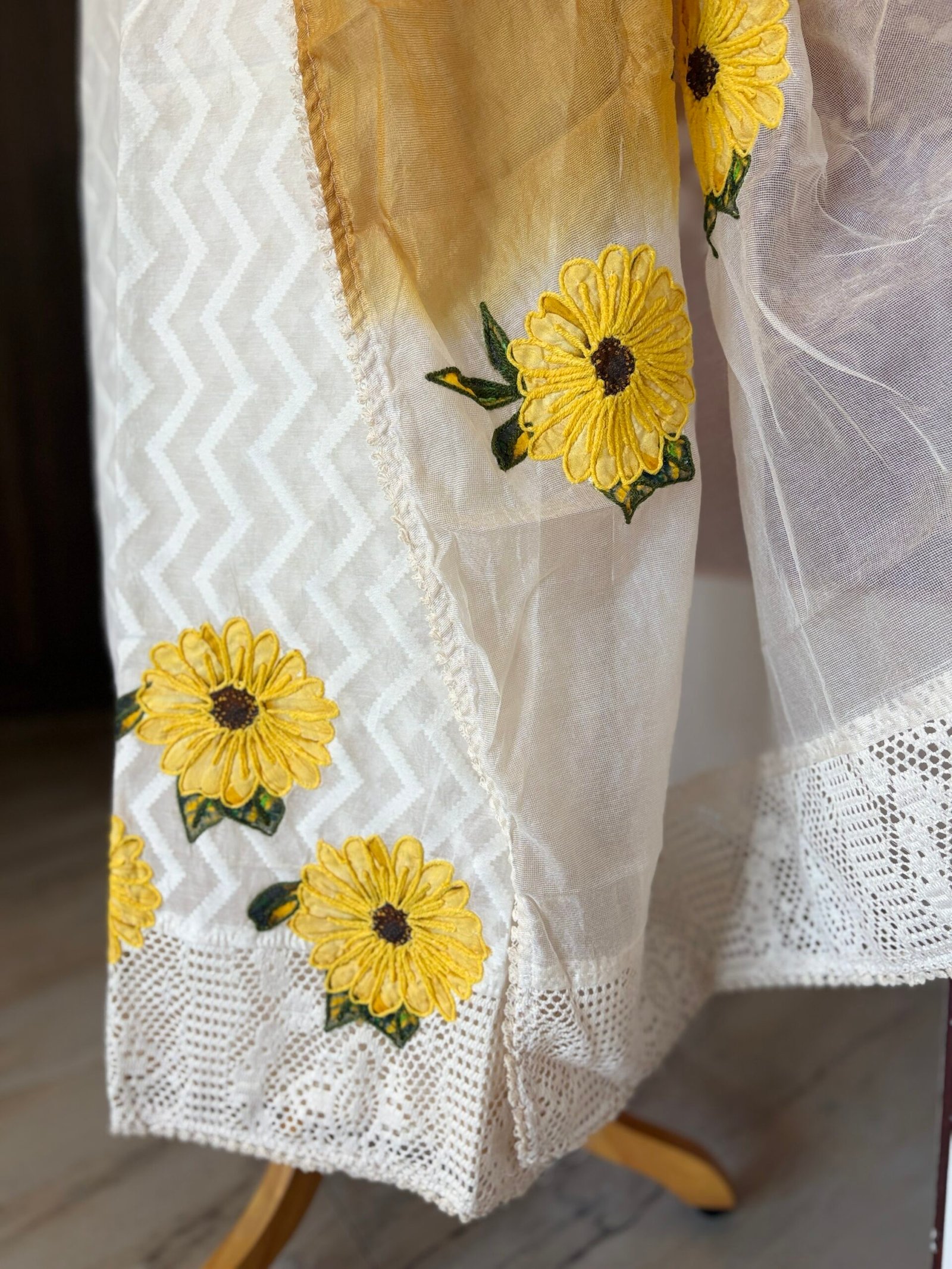 Floral Applique worked Mul Chanderi Salwars by Ikhtirah - Image 4