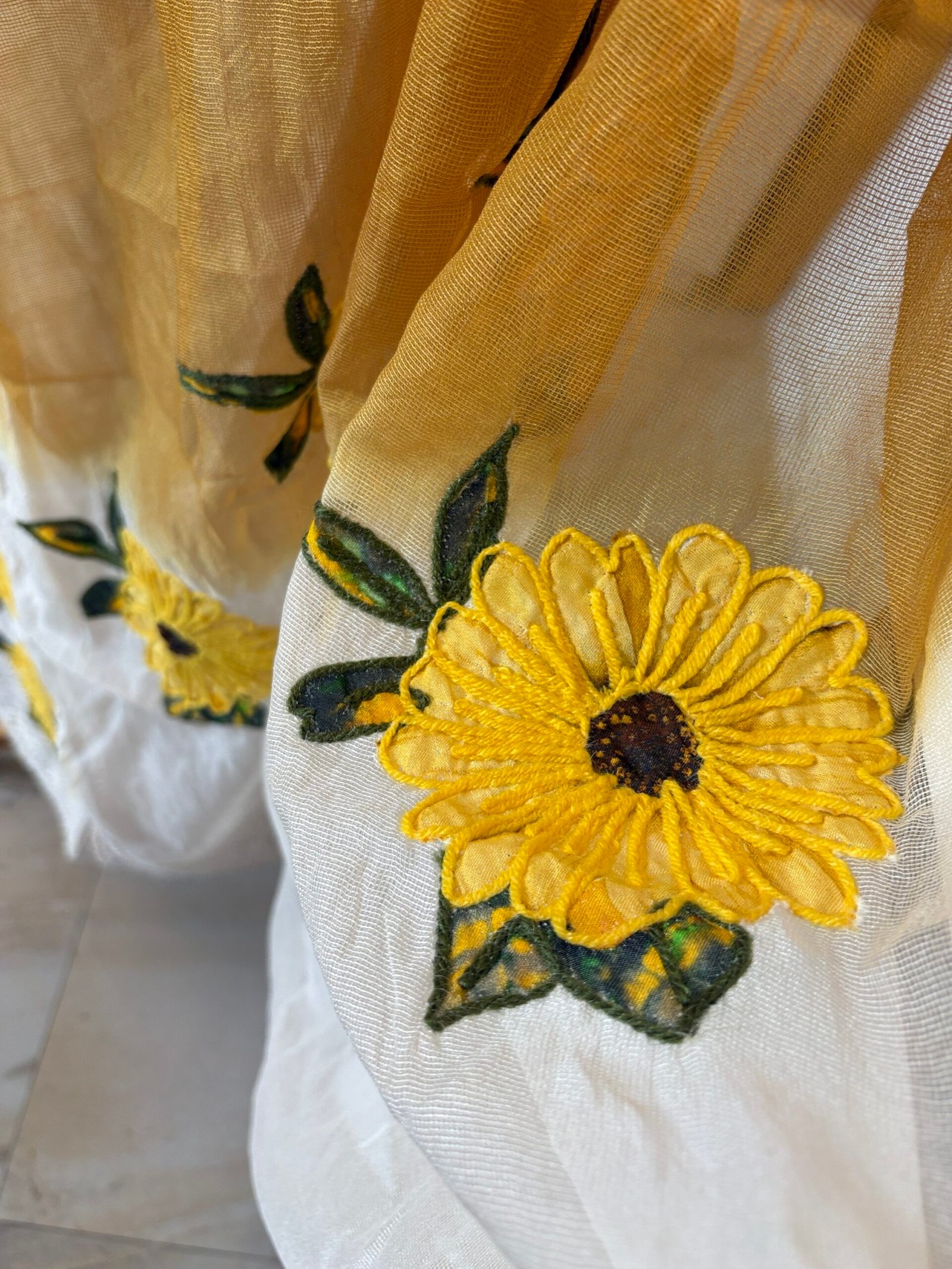 Floral Applique worked Mul Chanderi Salwars by Ikhtirah - Image 9