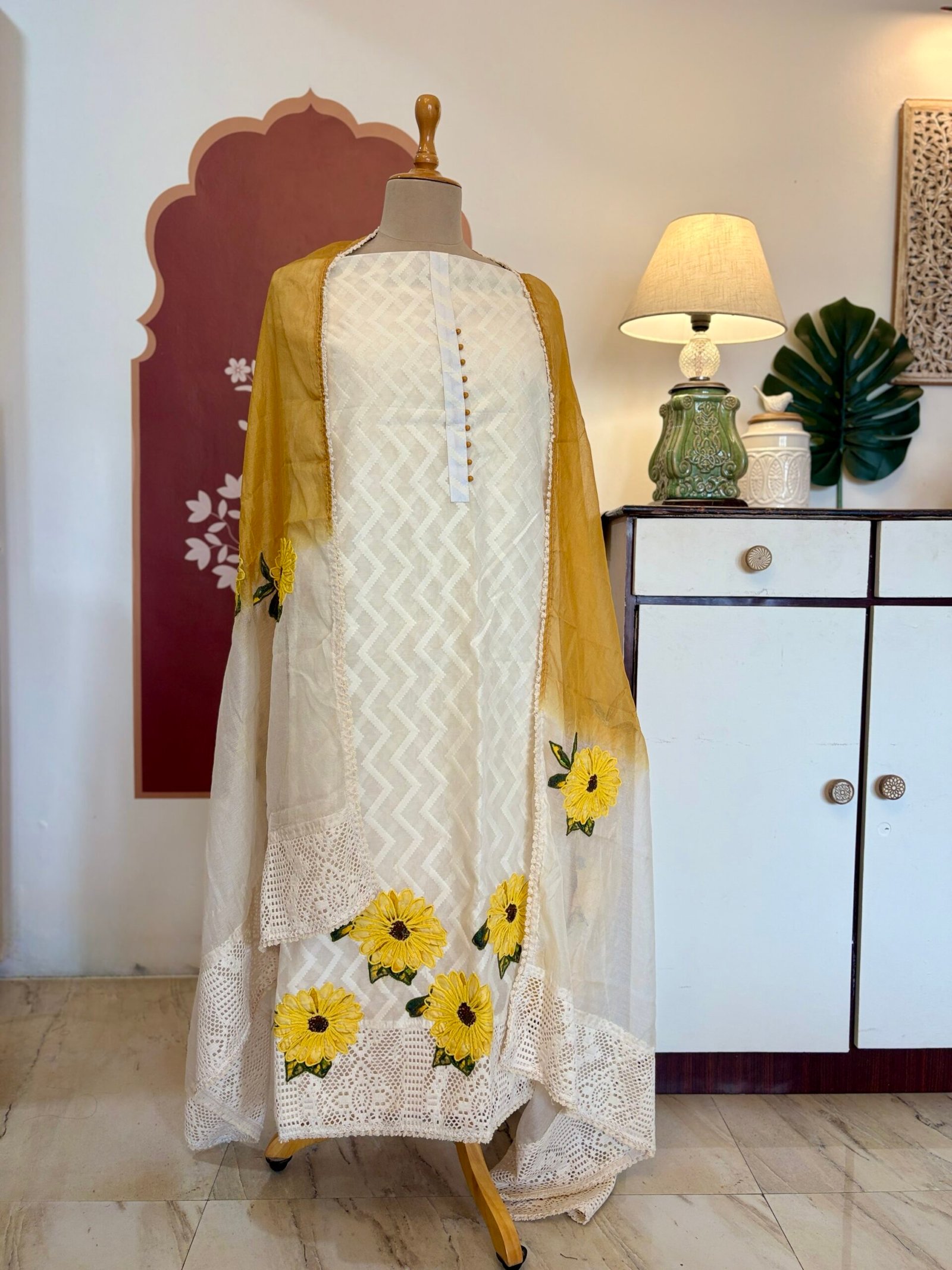 Floral Applique worked Mul Chanderi Salwars by Ikhtirah - Image 2