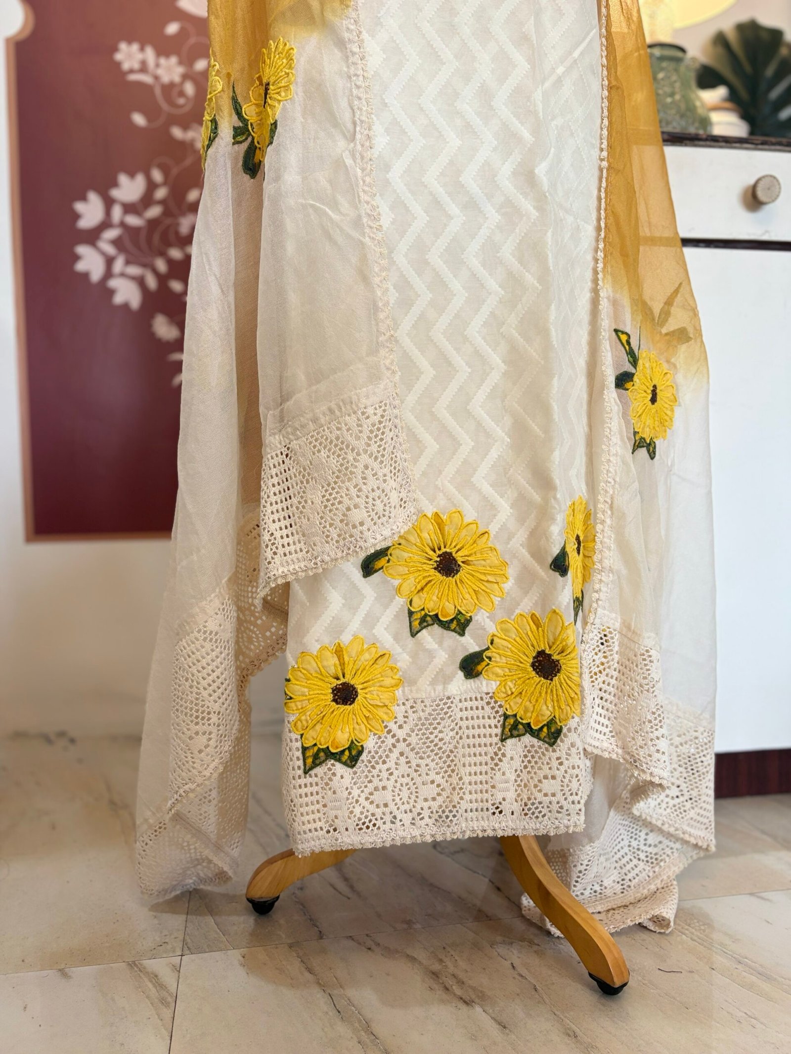 Floral Applique worked Mul Chanderi Salwars by Ikhtirah - Image 5