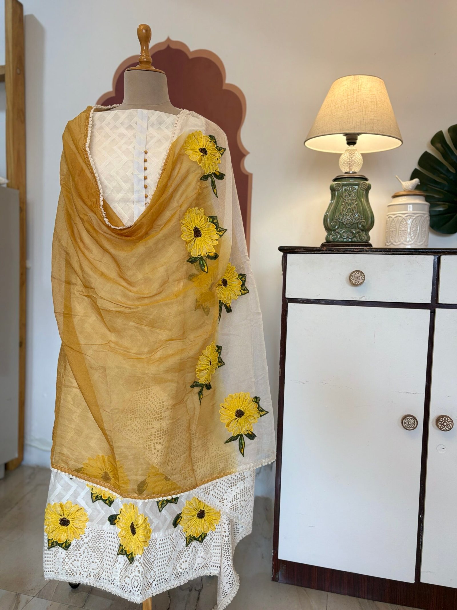 Floral Applique worked Mul Chanderi Salwars by Ikhtirah - Image 10