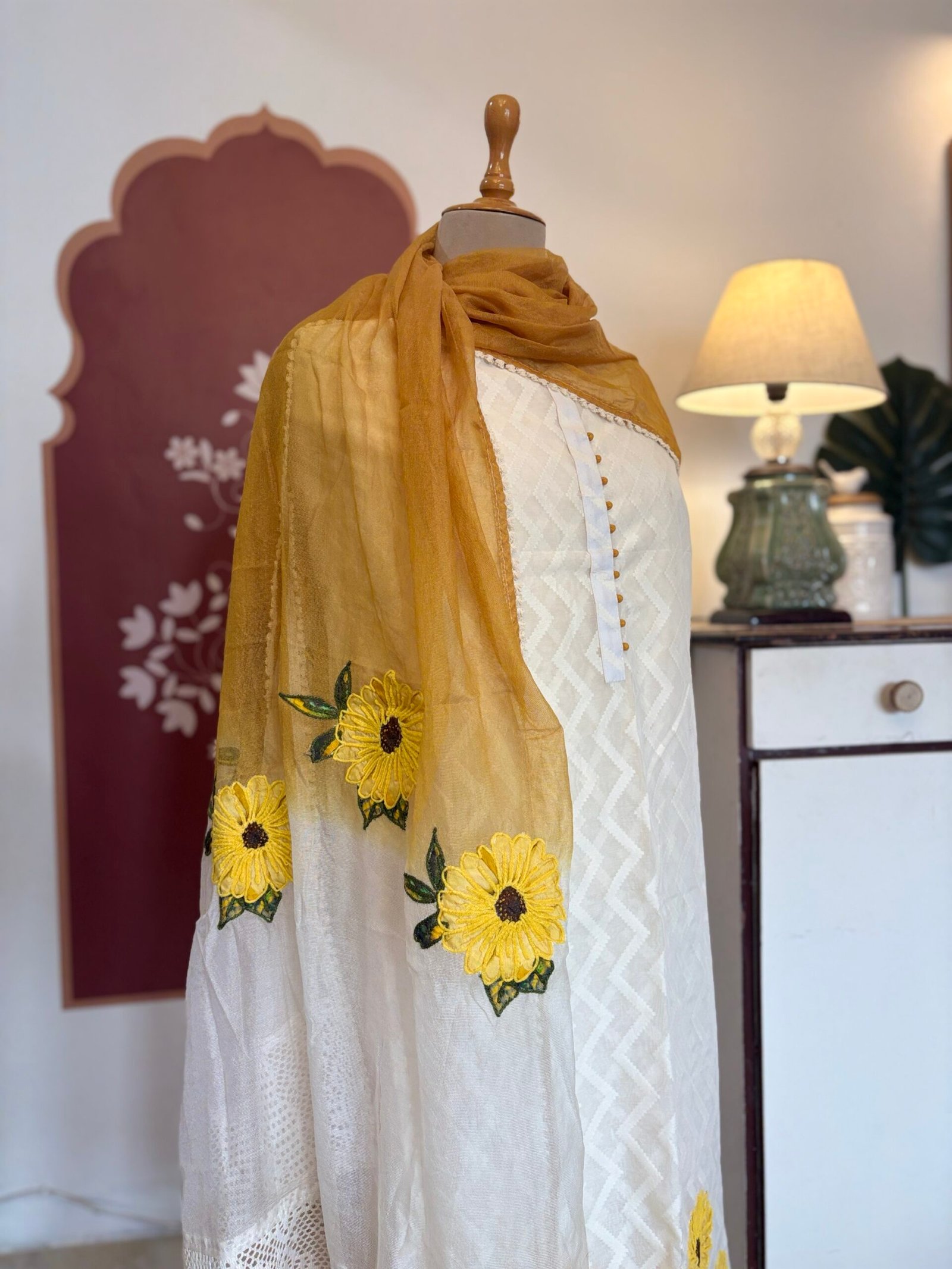Floral Applique worked Mul Chanderi Salwars by Ikhtirah - Image 11