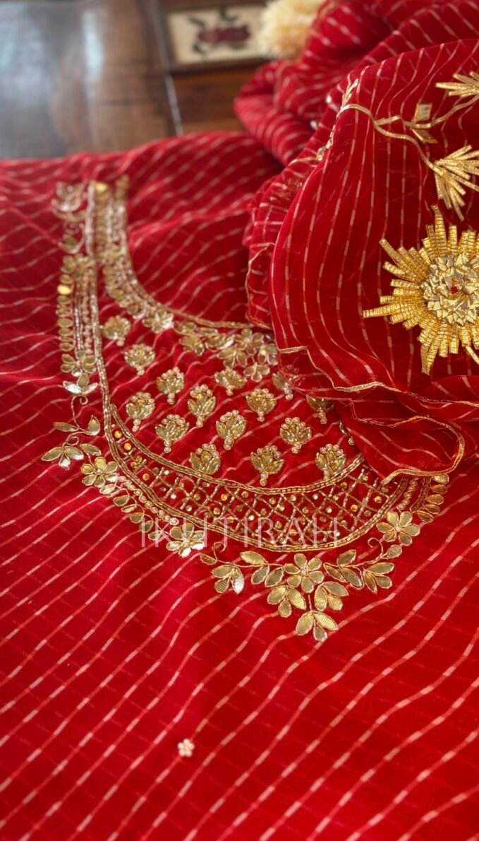 Leheriya Gorgette with Hand Embroidered Salwar by Ikhtirah