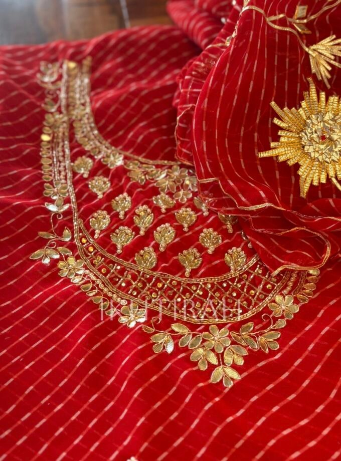 Leheriya Gorgette with Hand Embroidered Salwar by Ikhtirah