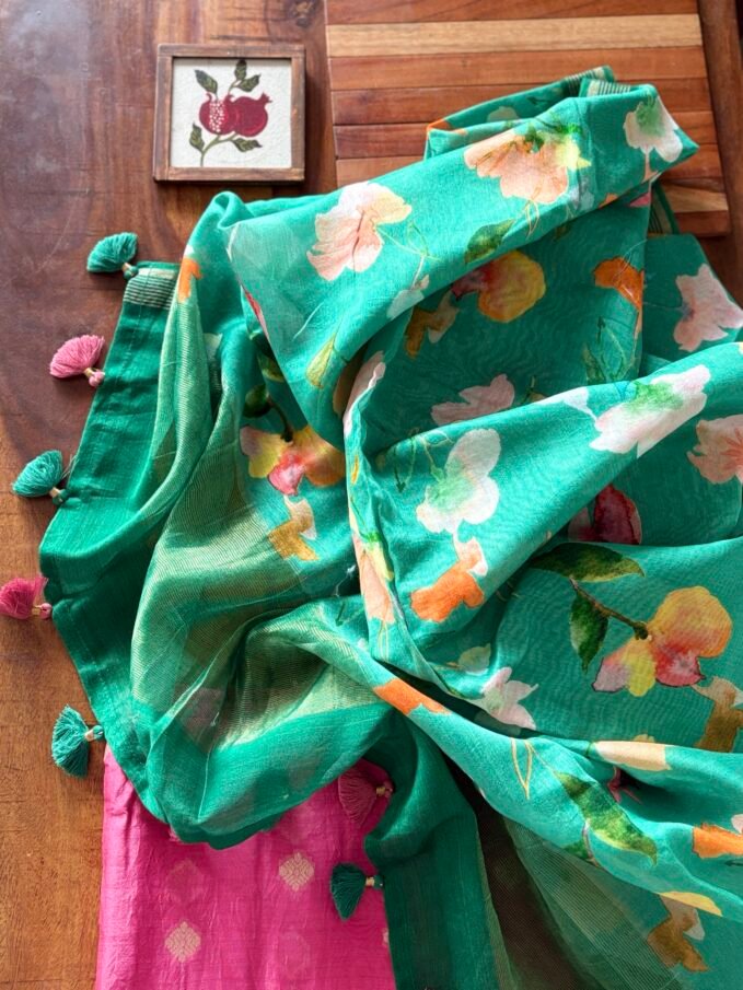 Pure Chanderi Silk Zari Woven Salwars with Exclusive Printed Dupattas by Ikhtirah