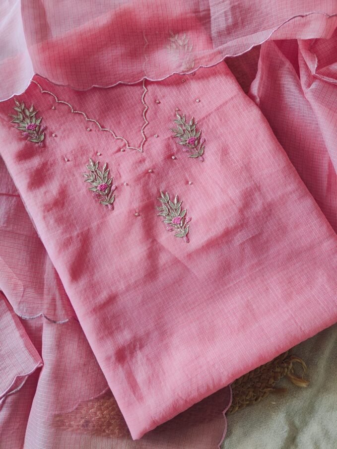 Hand Embroidered Pure Cotton Kota by Kota Salwars by Ikhtirah (Pink)