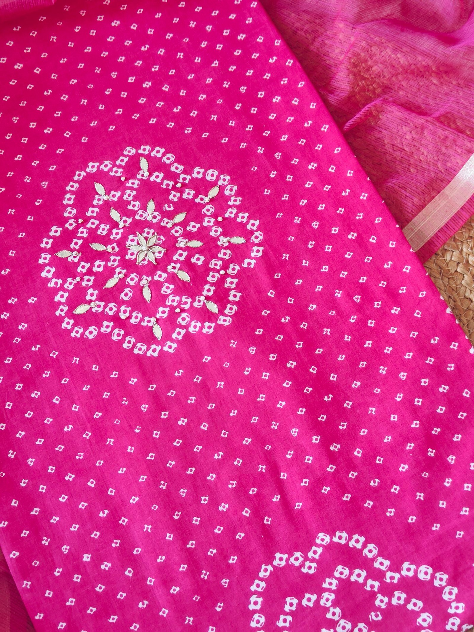 Pure Cotton Hand Gota and Moti Embroidered Salwars by Ikhtirah (Pink) - Image 4