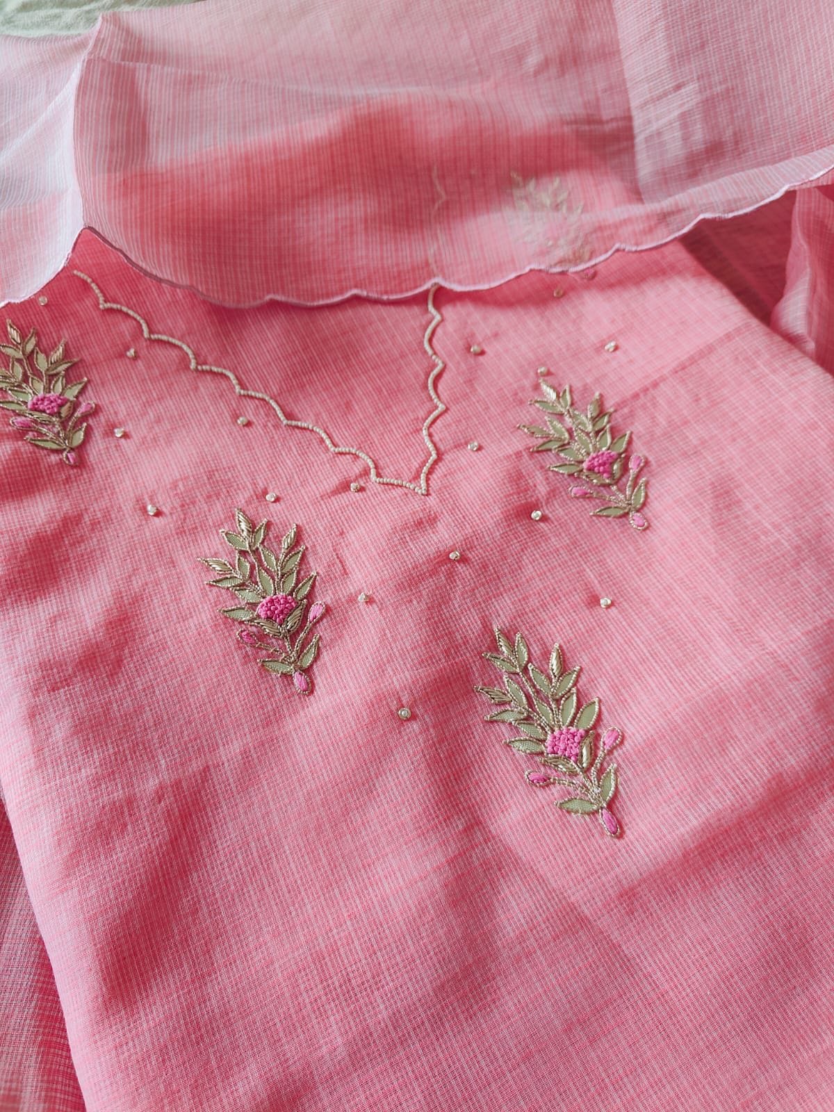 Hand Embroidered Pure Cotton Kota by Kota Salwars by Ikhtirah (Pink) - Image 5