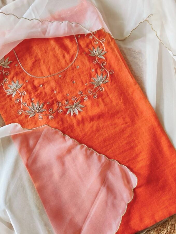 Hand Aari Embroidered Mul Chanderi Salwar by Ikhtirah