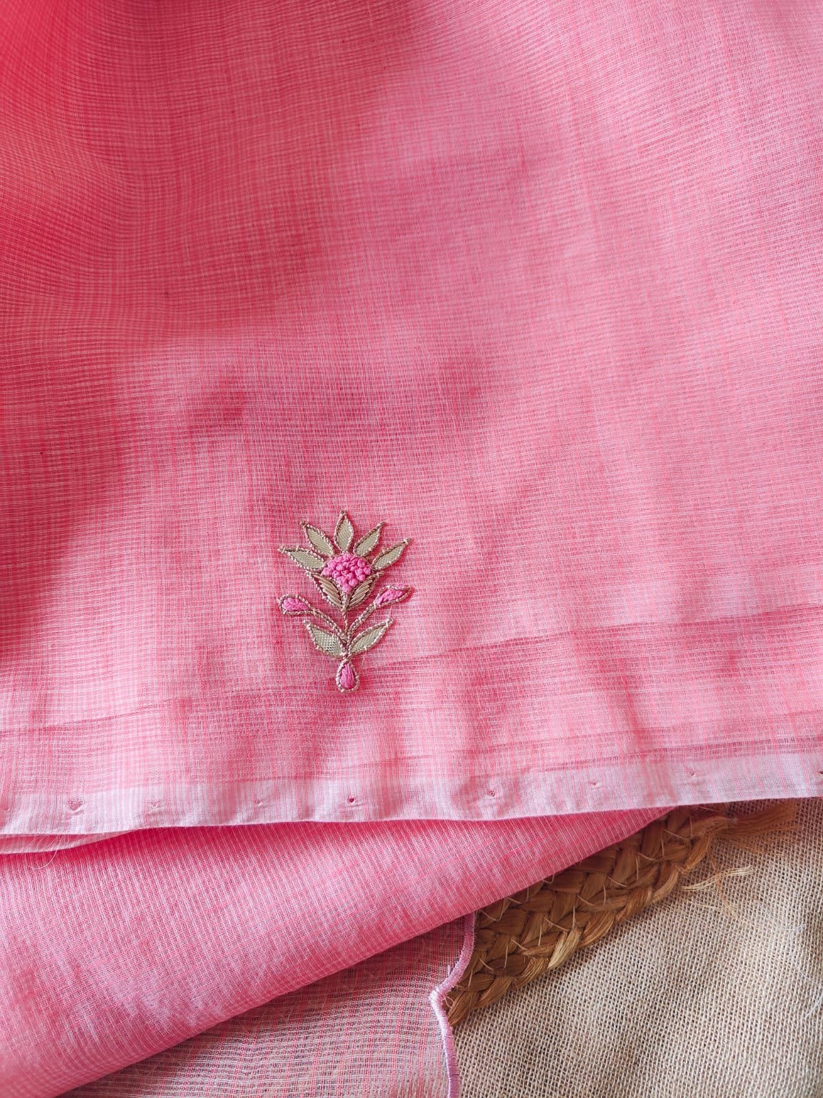 Hand Embroidered Pure Cotton Kota by Kota Salwars by Ikhtirah (Pink) - Image 4