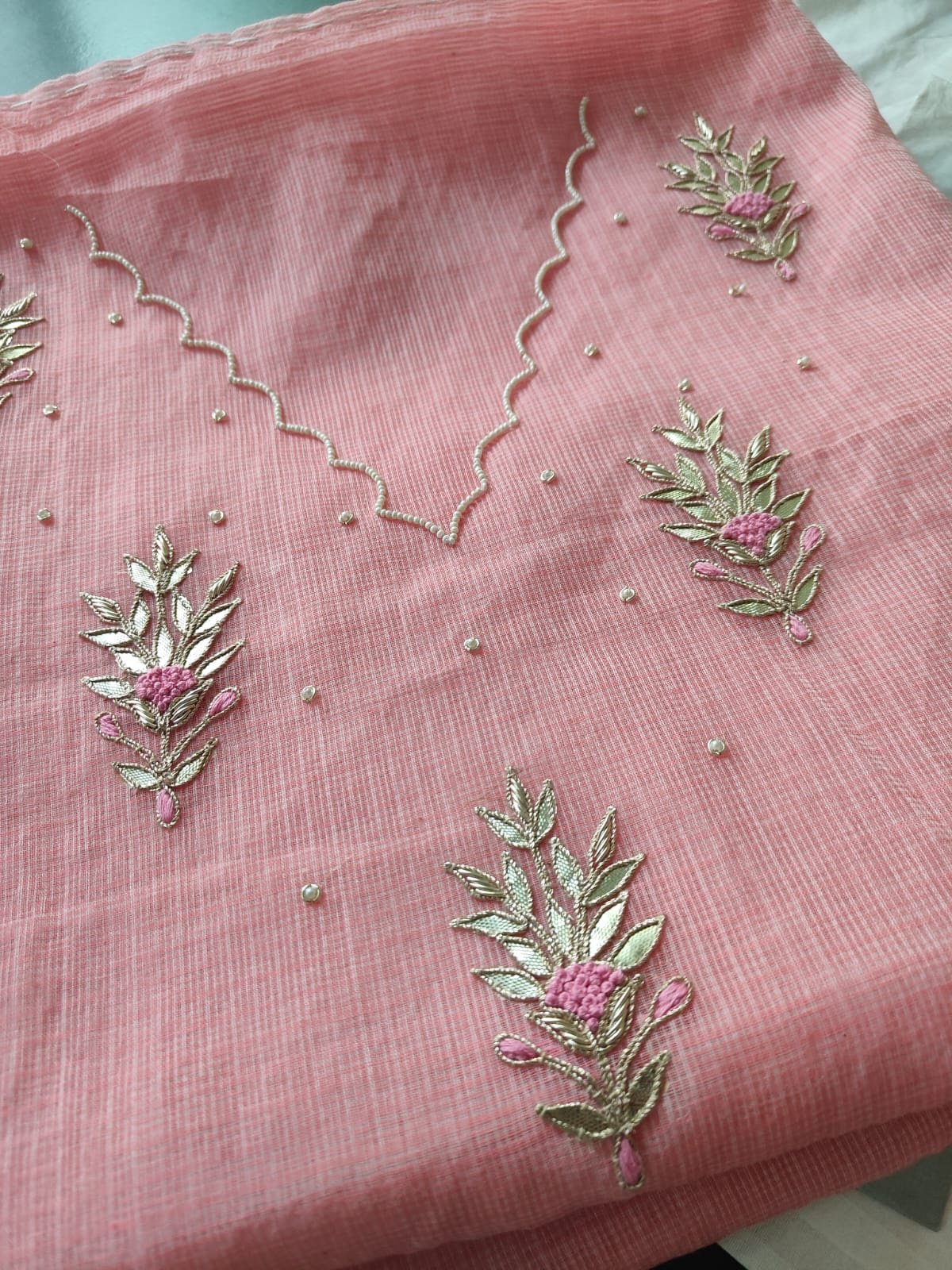 Hand Embroidered Pure Cotton Kota by Kota Salwars by Ikhtirah (Pink) - Image 6