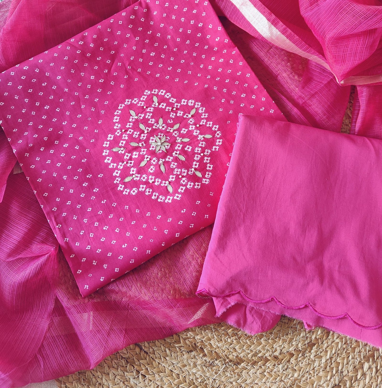 Pure Cotton Hand Gota and Moti Embroidered Salwars by Ikhtirah (Pink) - Image 6
