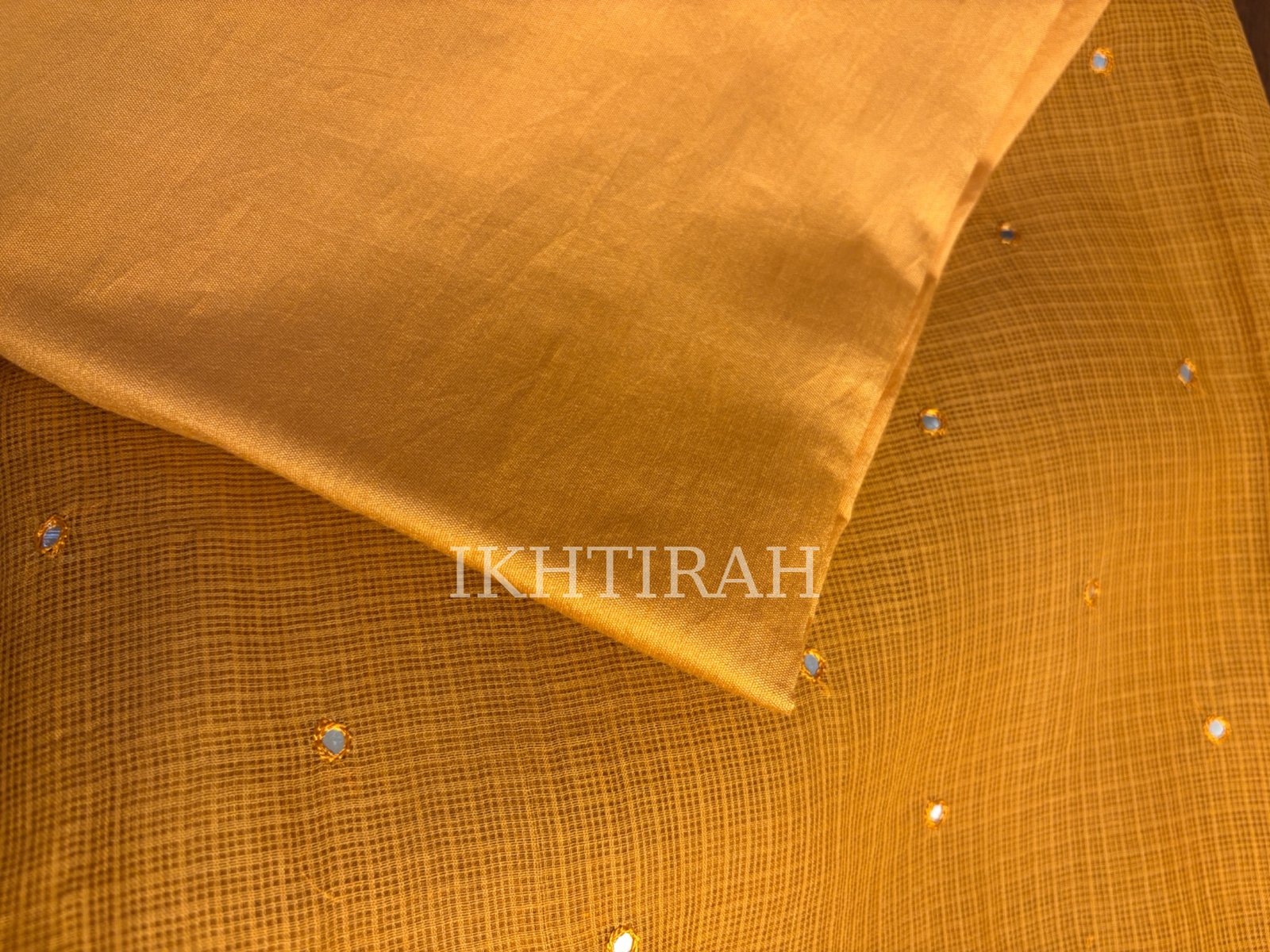 Hand Brush Painted Pure Cotton Kota by Kota with hand abla work Salwars by Ikhtirah (Mustard) - Image 4
