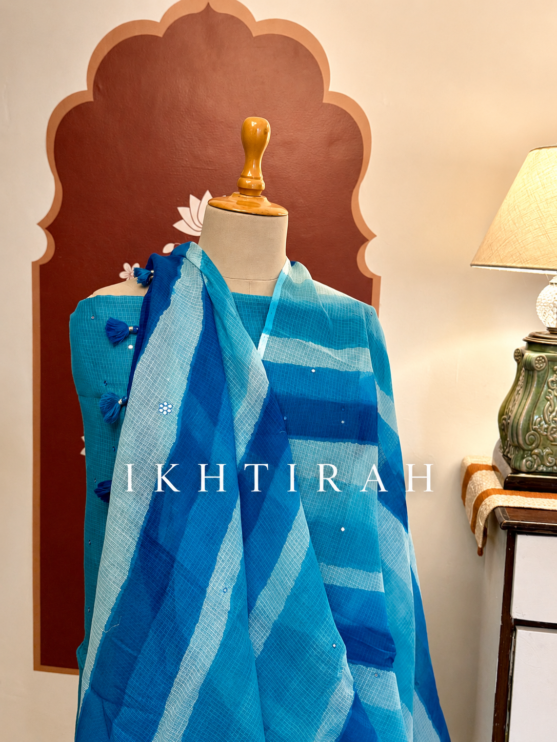 Hand Brush Painted Pure Cotton Kota by Kota with hand abla work Salwars by Ikhtirah (Blue) - Image 3