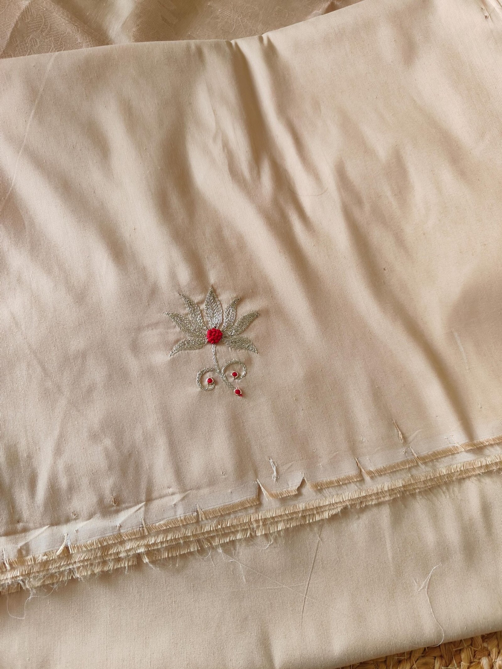 Hand Embroidered Cotton Silk Salwar Paired with Banarasi Dupatta by Ikhtirah (Beige) - Image 7