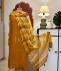 Hand Brush Painted Pure Cotton Kota by Kota with hand abla work Salwars by Ikhtirah (Mustard)