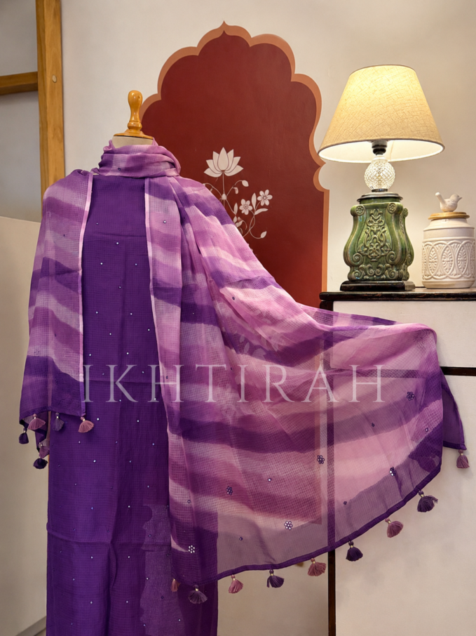 Hand Brush Painted Pure Cotton Kota by Kota with hand abla work Salwars by Ikhtirah (Purple)