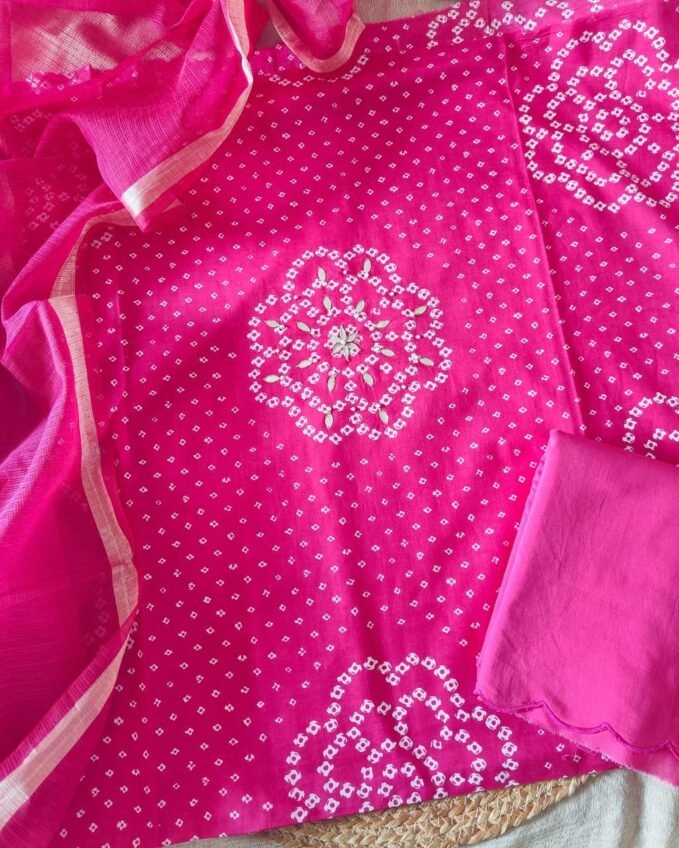 Pure Cotton Hand Gota and Moti Embroidered Salwars by Ikhtirah (Pink)