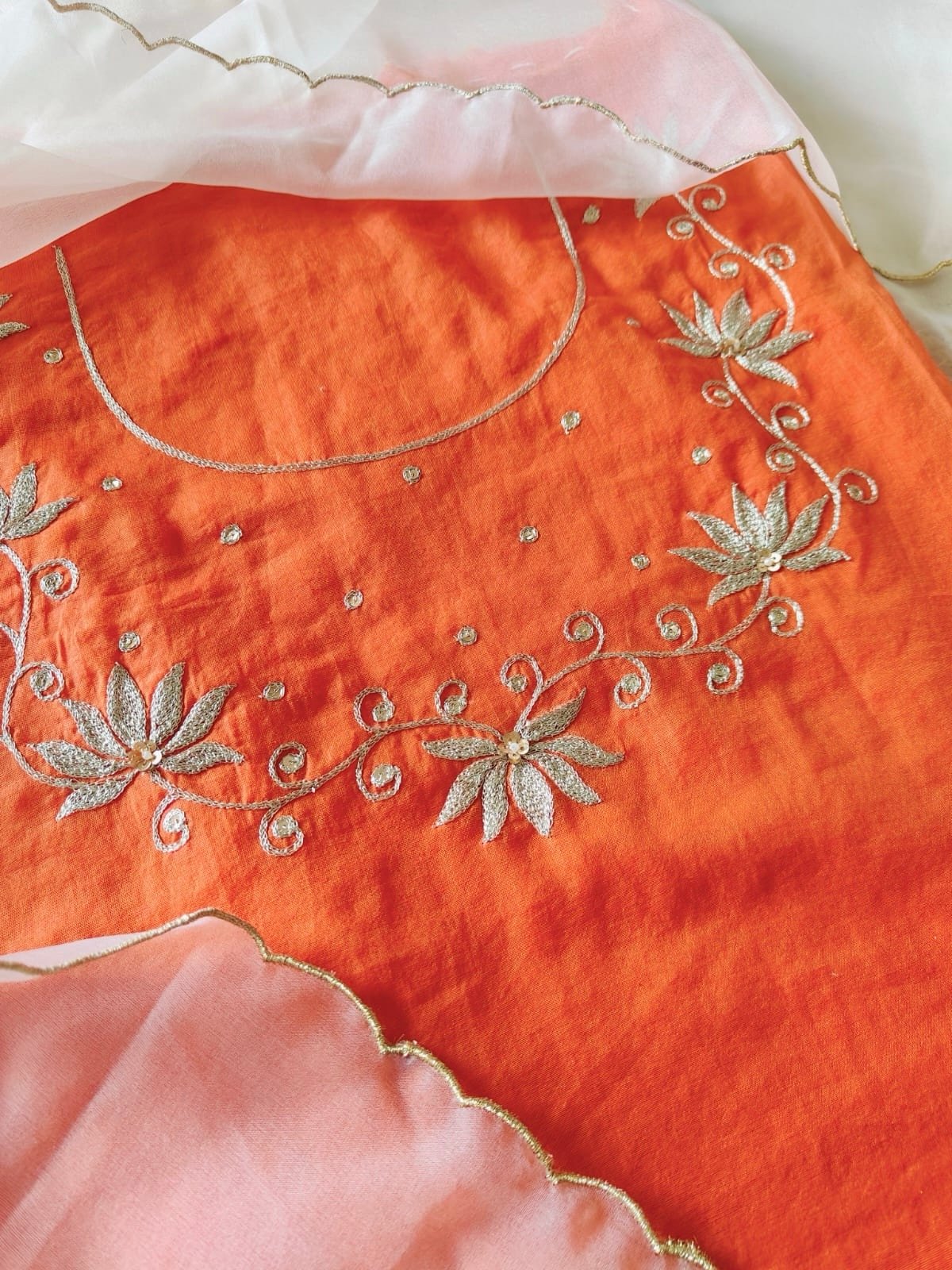 Hand Aari Embroidered Mul Chanderi Salwar by Ikhtirah - Image 2