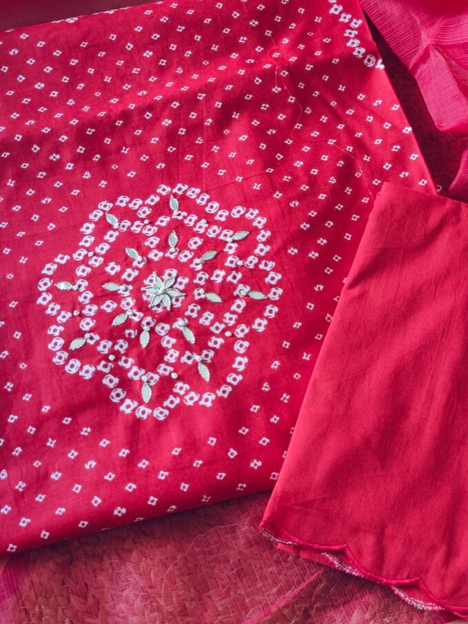 Pure Cotton Hand Gota and Moti Embroidered Salwars by Ikhtirah (Red)