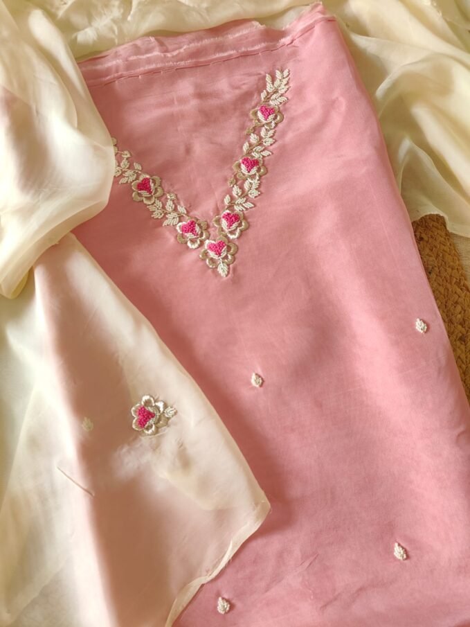 Hand Embroidered Upada Silk Salwars with Hand Embroidered Organza Duppata by Ikhtirah
