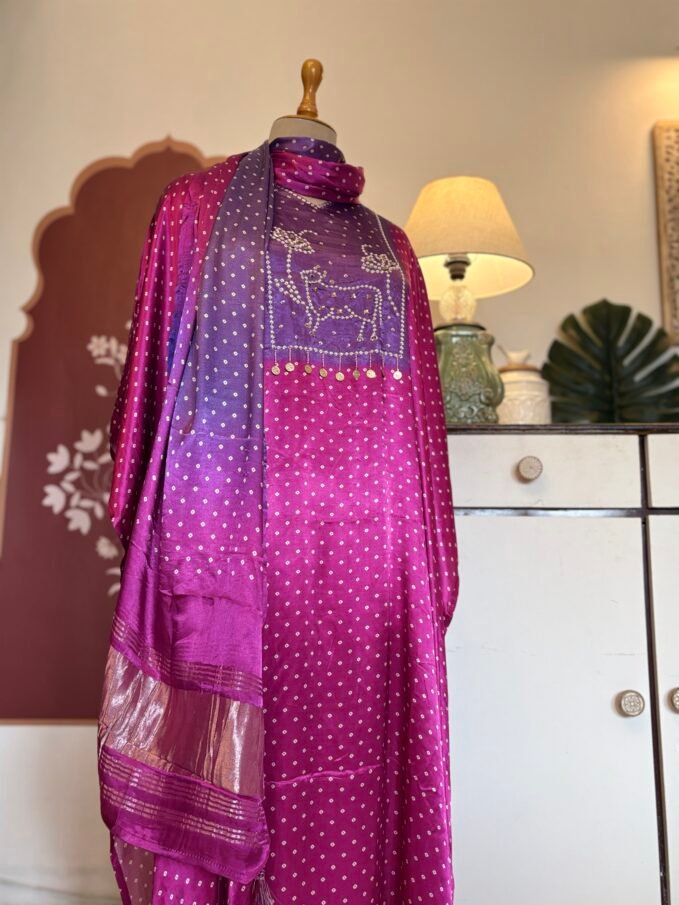 Pichwai Hand Highlighted Modal Silk Salwar by Ikhtirah