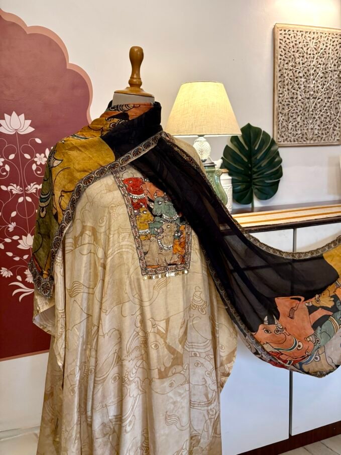 Pichwai Hand Highlighted Muslin Silk Salwar Ikhtirah
