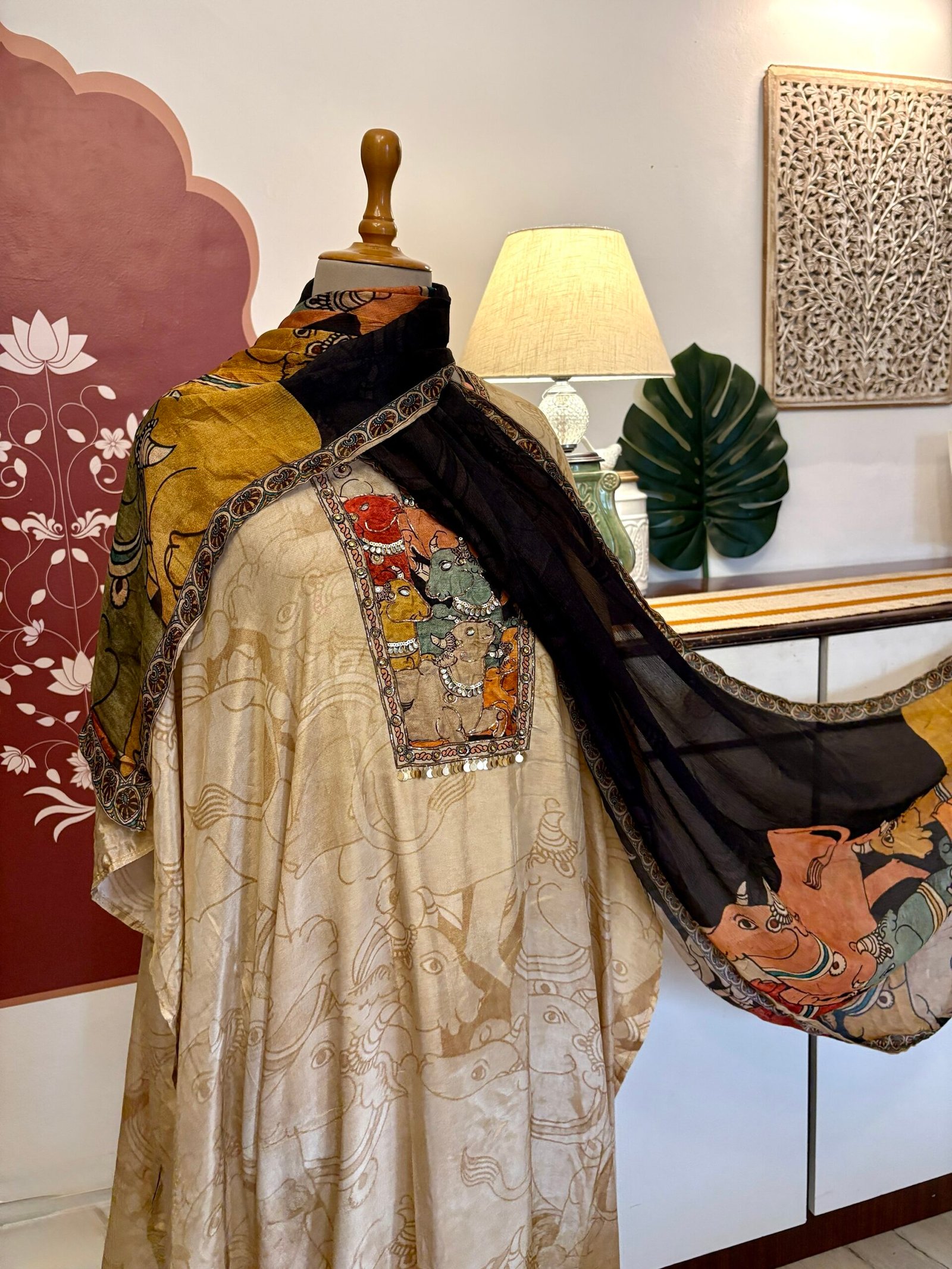 Pichwai Hand Highlighted Muslin Silk Salwar Ikhtirah