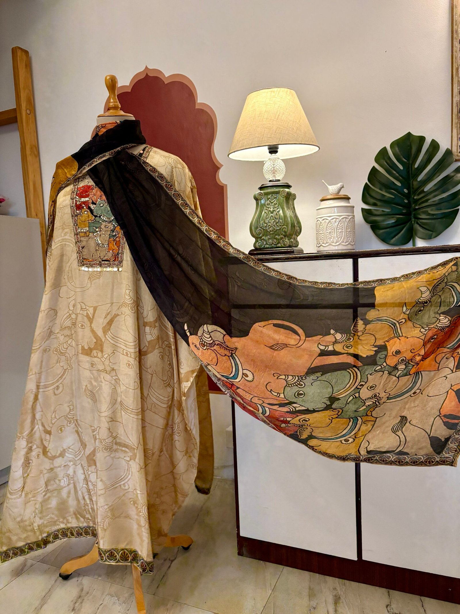 Pichwai Hand Highlighted Muslin Silk Salwar Ikhtirah - Image 11