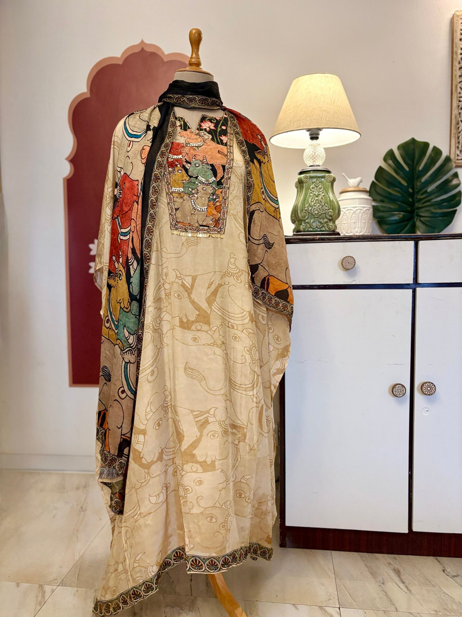 Pichwai Hand Highlighted Muslin Silk Salwar Ikhtirah - Image 9