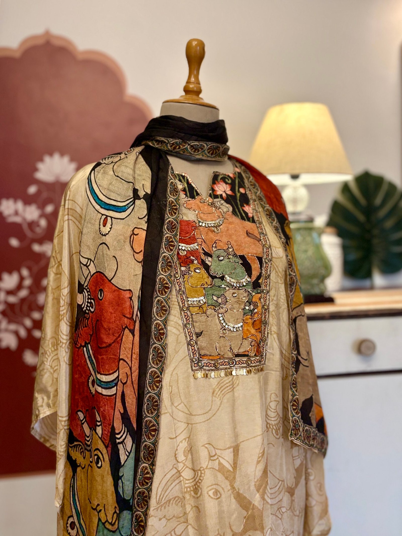 Pichwai Hand Highlighted Muslin Silk Salwar Ikhtirah - Image 2