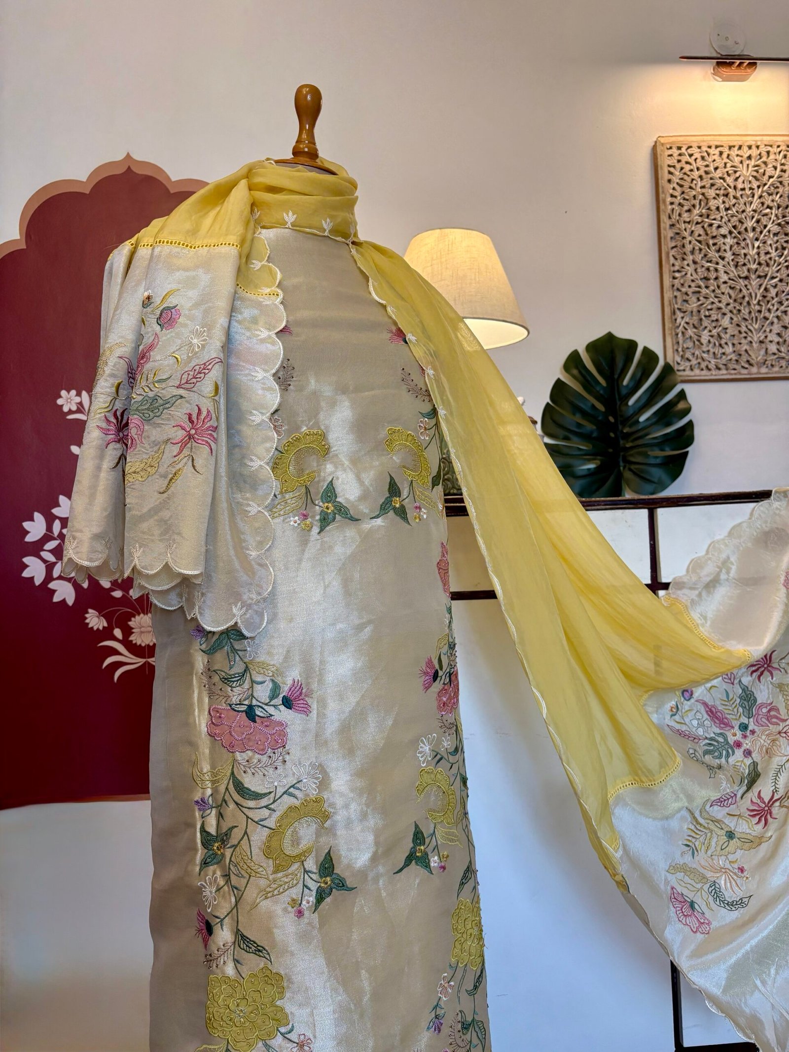 Embroidered Giraffe Silk with Hand Highlights and Organza Dupatta Ikhtirah - Image 2
