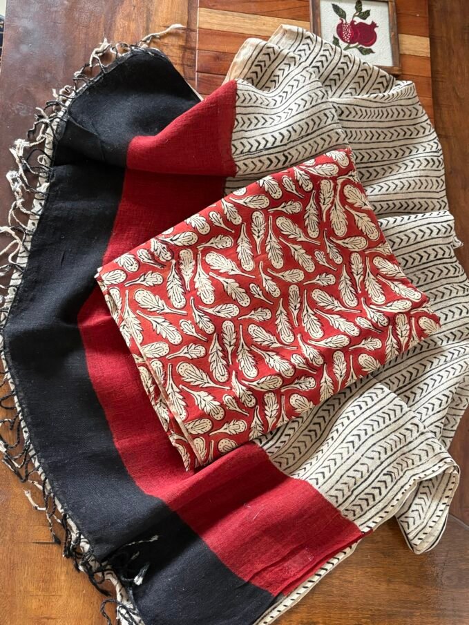 Kalaa :  Natural Dye HandBlock Pure Cotton - Pure Linen Kurta Dupatta by Ikhtirah