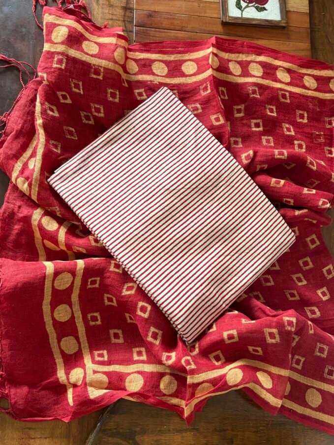 Kalaa :  Natural Dye HandBlock Pure Cotton - Pure Linen Kurta Dupatta by Ikhtirah