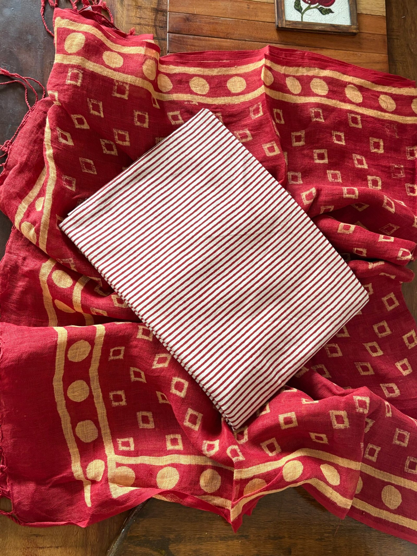 Kalaa : Natural Dye HandBlock Pure Cotton - Pure Linen Kurta Dupatta by Ikhtirah